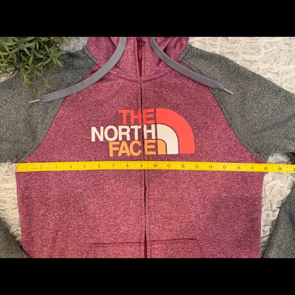 North Face Logo Hoodie Zip Jacket Sweatshirt Athletic Athleisure Top Gray Pink - Picture 6 of 8